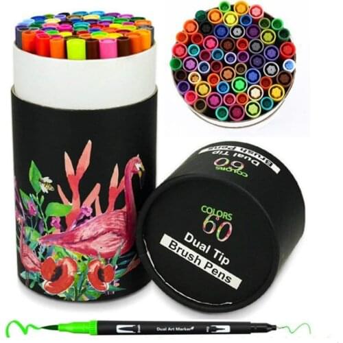 60 Colors Dual Tips Brush Pens Coloring Fineliner Marker Pens Watercolor for Calligraphy Drawing Sketching Coloring Book