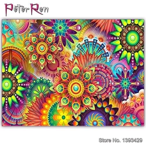 Diamond Embroidery Picture Of Rhinestone Full Square Mosaic Painting round Crystal Cross stitch kit Psychedelic Colourful Floral