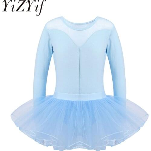 YiZYiF Girls Ballet Dress Gymnastic Leotards Mesh Tutu Skirted Leotards Long Sleeve Kids Toddler Gymnastic Swimsuit For Dancing