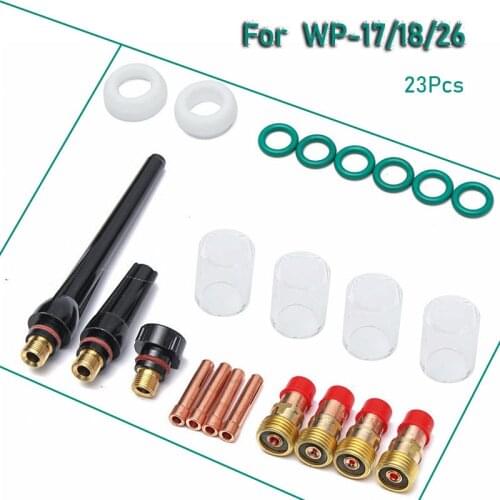 23Pcs/Set Kit TIG Welding Torch 1.0/1.6/2.4/3.2mm Collet Stubby Gas Lens #10 Pyrex Cup For WP-17/18/26 Practical Accessories