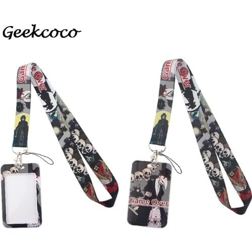 J2122 Cartoon Punk Card Holders Case Phone Key Badge Camera USB Holders Neck Rope Lanyard with Keyring