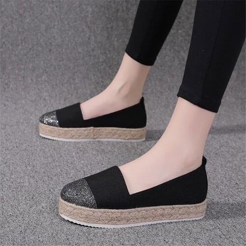 Ladies Hemp Rope Woven Platform Solid Color Large Canvas Fisherman Shoes