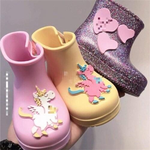 Kids Autumn and Winter rainboots Children fashion Unicorn candy waterproof shoes Kids Girl Baby rainboots winter thick SH19072