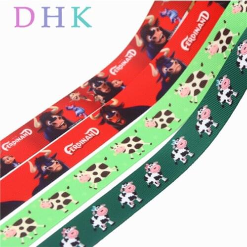 DHK 50yards cow animals cartoon printed grosgrain Ribbon Accessory hairbow headwear decoration Wholesale OEM DIY S834