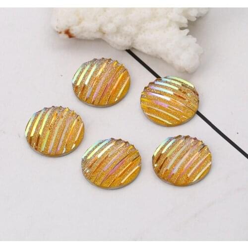 DoreenBeads Resin AB Rainbow Color Aurora Borealis Dome Seals Cabochon Round Stripe Pattern Glitter 16mm( 5/8") Dia, 100 PCs