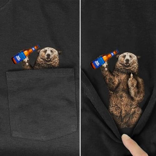 PLstar Cosmos T Shirt summer pocket Bud light bear printed t-shirt men for women shirts tops funny cotton black tees