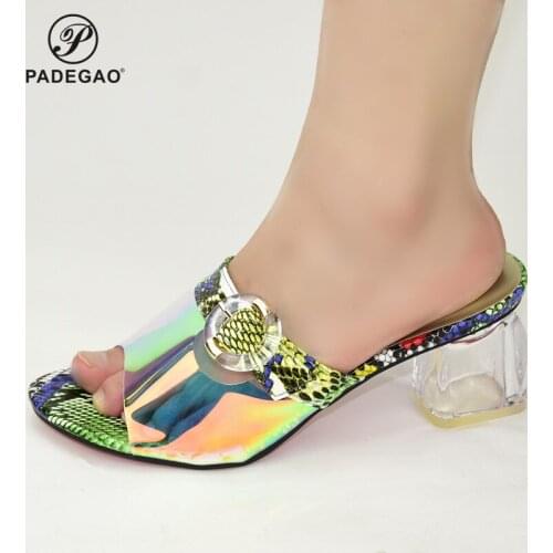 Mature Italian Women Special Design Shoes African Lady Shoes Without Bag to Match in Green Color