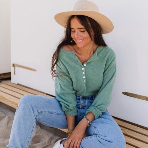 Women Casual Solid Loose Single Breasted O neck Long Lantern Sleeve2021 New Office Lady Autumn And Winter Sweater Cardigan