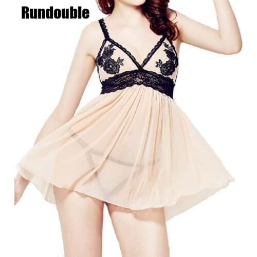 Sexy Lingerie Set Lace Flower Embroidery Deep V-neck Lingerie 2021 Erotic Dress+G-string Women See Through Underwear Babydoll