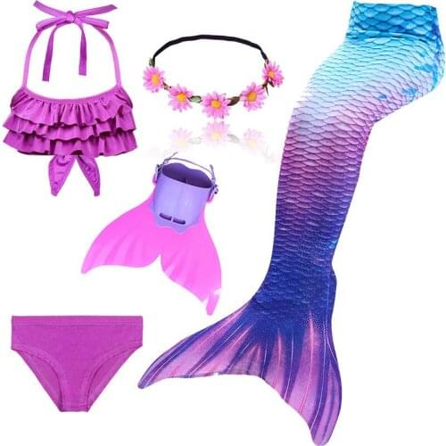 2020 Hot Girls Swimmable Mermaid Tails for Swimming Kids Bating Suit Mermaid Costume Swimsuit can add Fin Goggle Or Garland wigs