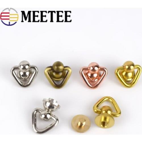 Meetee 5pcs Brass O Ring Nail Rivet Nipple Buckles Bag Rotation Pendant Hook DIY Luggage Belt Chain Hardware Leather Accessories