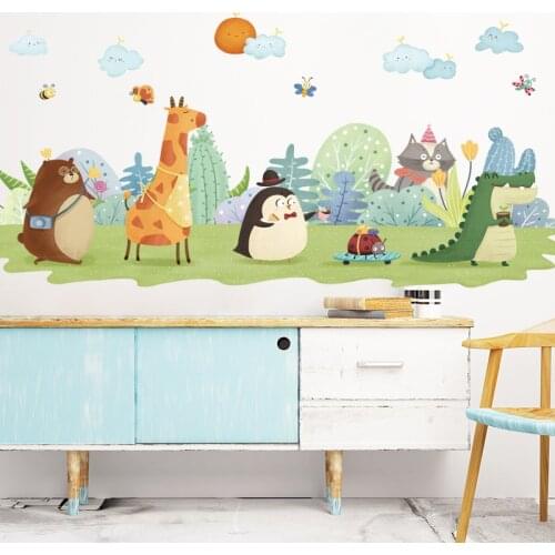 Cartoon Animals Wall Stickers for Kids Room Nursery Baby Bedroom Wall Home Decor DIY Vinyl Wallpaper Art Wall Decals