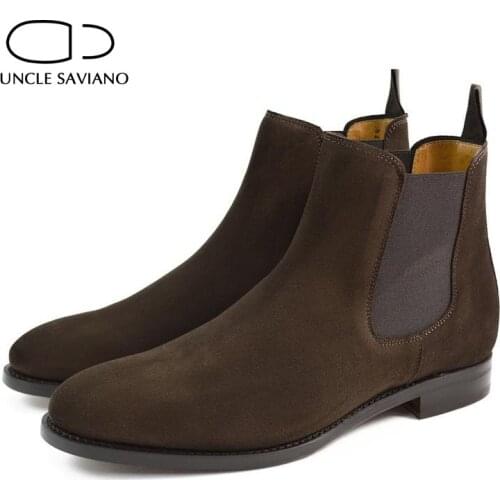 Uncle Saviano Chelsea Suede Handmade Winter Mens Boots Shoes Add Velvet Work Basic Boots Fashion Designer High Top Shoes Men