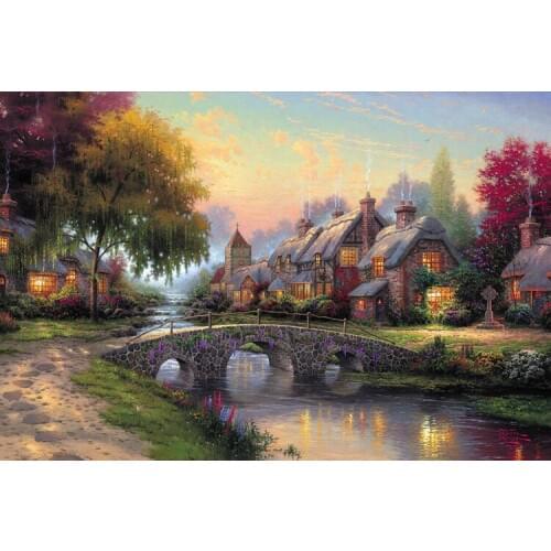 Bridge Needlework,Cross stitch,14CT Thomas Oil Painting Summer Scenic Embroidery kits Art Cross-Stitching,DIY Handmade Decor