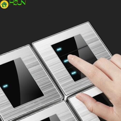 1 2 3 Gang 1 2 Way Bright home switch socket type 86 wall socket with led brushed stainless steel Germany France US UK socket