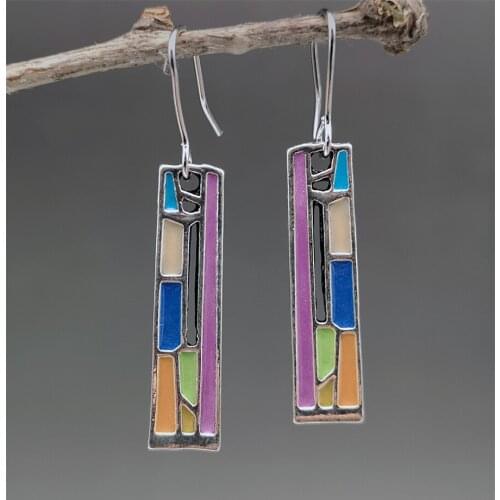 New National Style Retro Originality Seven Color Patchwork Earrings Fashion Bohemian Gothic Female Jewelry Wedding Accessories