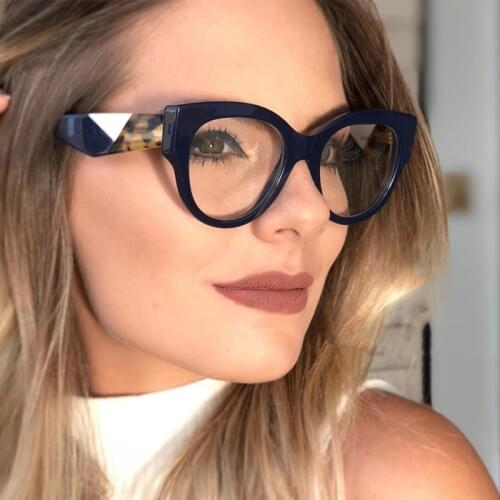 QPeClou Sexy Cat Eye Glasses Frame Women Unique Glasses Legs Eyeglasses Frame Female Decorative Clear Lens Glasses