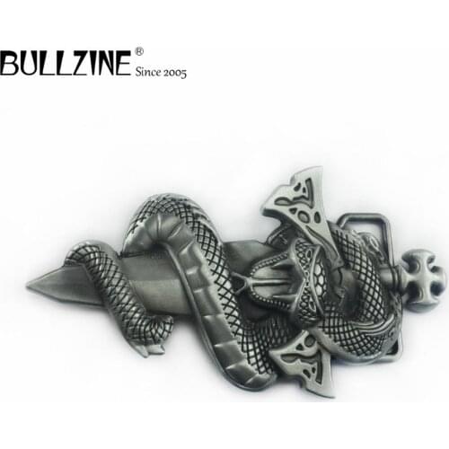 The Bullzine wholesale Sword with snake belt buckle with pewter finish FP-03448 suitable for 4cm width belt