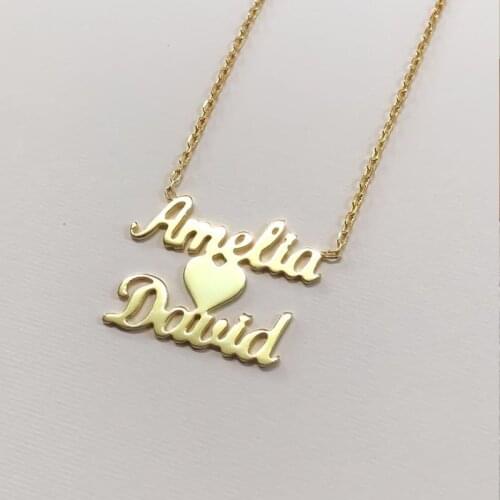 Personalized Double Names Necklace With a heart Gold Heart With Name Pendants Couple Necklace Handwriting Nameplate Name Chokers