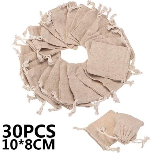 30Pcs/Lot Jewelry Gift Bags 10x8CM Small For Linen Pouch Drawstring Bags Jewelry Display Wedding Sack Package Pouches