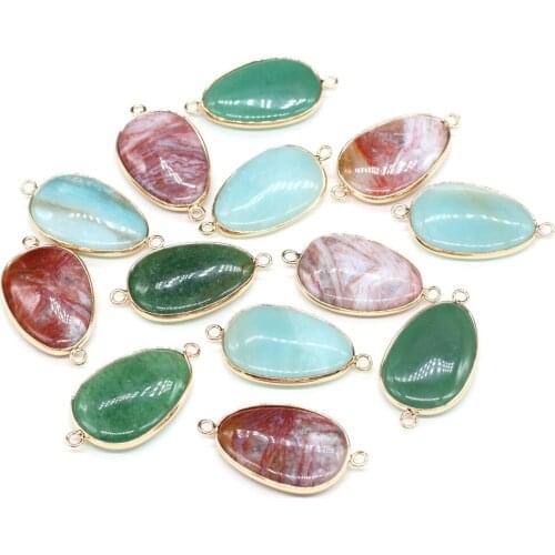 Natural stone Drop shape Double hole connector Pendants for Making DIY Fit Necklaces Bracelets Accessories size 20x40mm