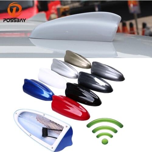 POSSBAY AM Aerials Black/White/Silver/Blue/Red/Gray/Gold Shark Fin Super Antenna FM Signal Amplifier Car Roof Decoration