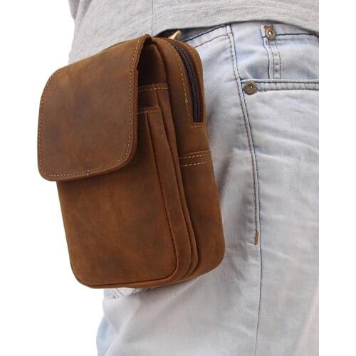Vintage Crazy Horse Genuine Leather Men waist Packs Fanny Pack Belt Bag Phone Pouch Mini Travel bag Small cow Leather Pouch