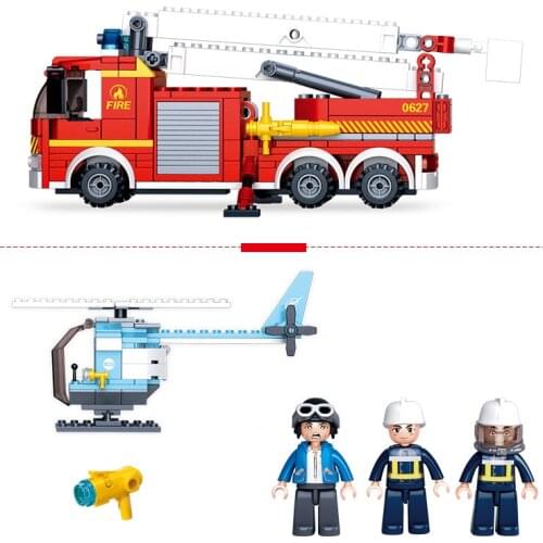 394PCS S Luban 0627 Fire Alarm Ascending Platform Fire Truck Assembly Boy Assembling Building Blocks Inserting Toy Gifts