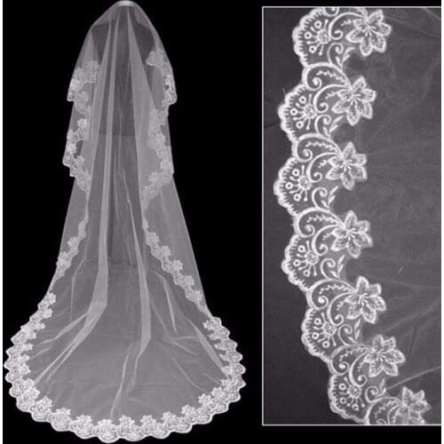 Romantic Long Wedding Veil 3 M One Layer Lace Tulle Bridal Veils Woman Bridal Party Wedding accessories