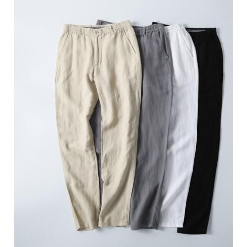 Plus Size M-5XL Summer Linen Casual Pants Men Breathable Thin Flax Trousers Joggers Sweatpants Male Cotton Pants PT-342