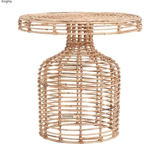 Custom Table Nordic Minimalist Furniture Natural Rattan Woven Skirt Shape Round Side Coffee Table Indoor Living Room Tables MC