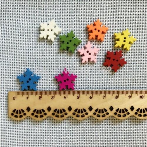 300pcs 18mm Mixed Wood Snowflake Buttons Cardmaking Christmas Button Crafts Embellishments For Scrapbooking