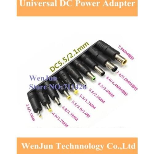 Universal 10pcs/set DC5.5*2.1mm Female to Multi-type male Jack adapter connector for HP/Dell/Sony/Toshiba/Lenovo/ASUS/Acer