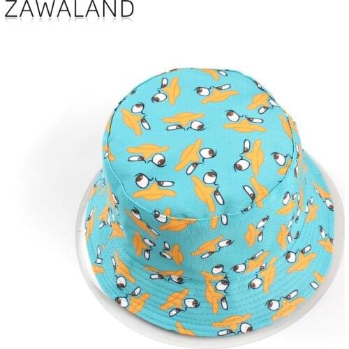Zawaland Summer New Cartoon Duck Pattern Fisherman Hats Unisex Street Fashion Printing Double-Sided Basin Hat Adult Bucket Hats