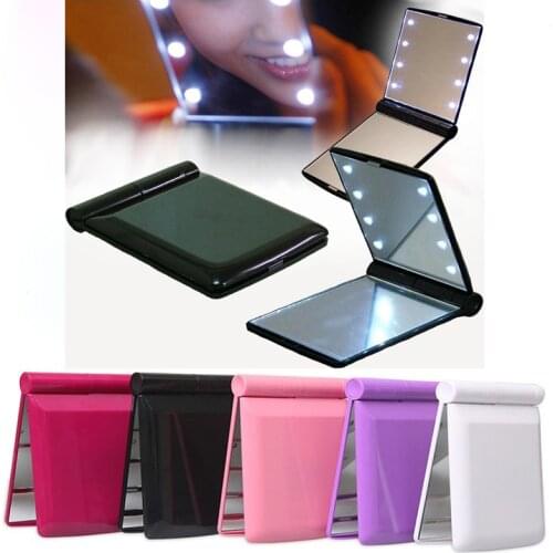 LED Makeup Mirrors ABS Folding Solid Color with Light Women Lady Square Compact Cosmetic Mirror Pocket Portable Simple W0304