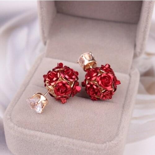 New Style Rose Double-sided Zircon Flowers Various Wearing Style Earrings For Women Stylish Jewelry Personality Gift