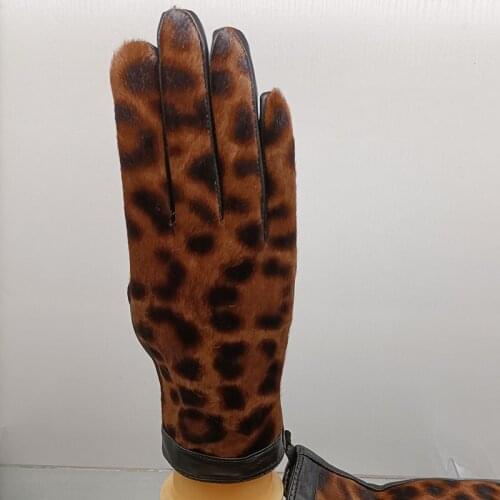 Print Women Real Leather Gloved Warm Fashion Winter Soft Gloves Genuine Leather Hand Warmer