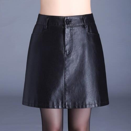 Spring Autumn Casual PU Leather Skirts Women Elegant Button pockets Mini A-Line Lady Skinny High Waist Skirts Black New Arrival