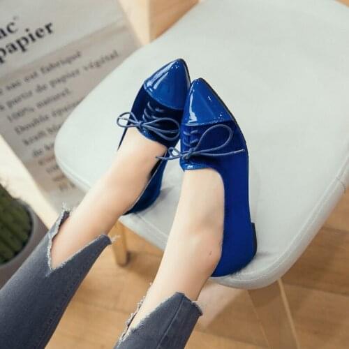 Big size 34~43 high quality 2019 spring & autumn fashion women mixed colors lace-up pointed toe flats 4 colors