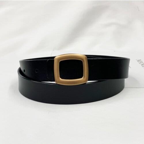 Womens Belt Cowskin Square Golden Buckle Black Fashion Retro Strap Jeans Lady Cowhide Girl Dress Ceinture Femme Luxe 2.8cm