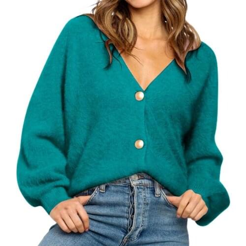 Women Long Sleeve Sweater Cardigan Elegant Casual Single-Breasted Thick Lantern Sleeve Sweater Cardigan Knitted Coat Outerwear