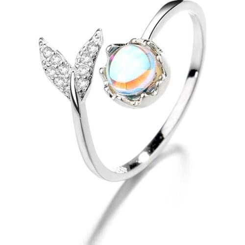 KISSLOVE Female Mermaid Tail Adjustable Finger Rings Sea Whale Fish Tail Rings for Women Fashion Jewelry