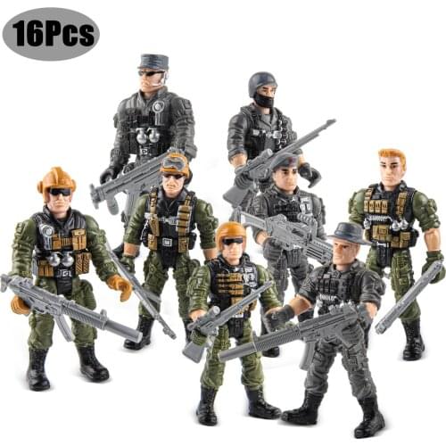 16 pcs/lot Black Warriors Medieval Soldiers Military Figures Toy Archaic Soldiers Middle Ages Knights Boys Childrens Toys