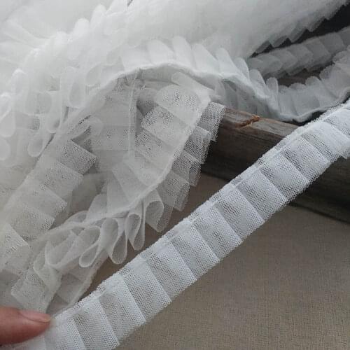 20meters Ruffle Lace Trim White Ribbon Band for Dress Chocker Clothing Garment Patchwork Accessories 25mm Wide