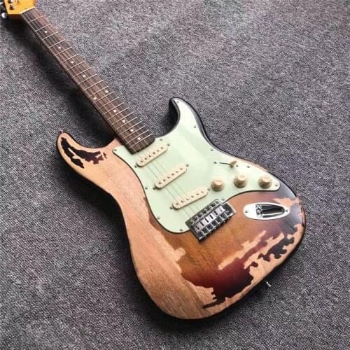 Antique electric guitar, stock, green guard, real photos, free shipping, sunset color, can be modified as required