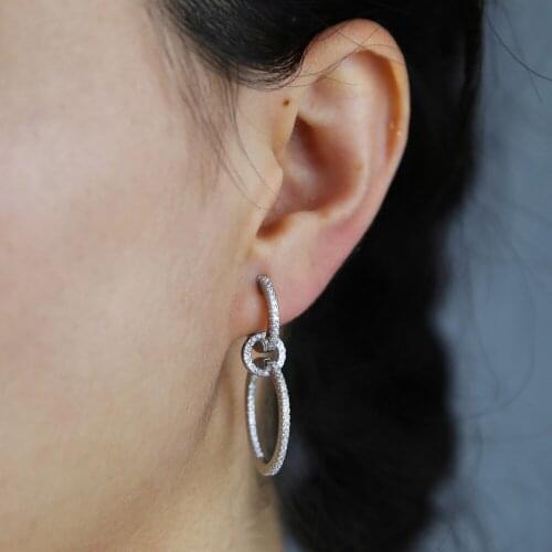 Free Shipping Fashion Women Jewelry 2021 Spring New Geometric Round Oval Shape Charm Engraved CZ Hollow Link Dangle Drop Earring