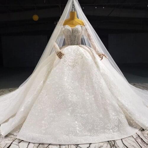 Sparkly Glitter Puffy Wedding Dress Saudi Arabic Crystals Beaded Wedding Gowns 2021 Robe De Mairee Bridal Gowns Bride Dresses