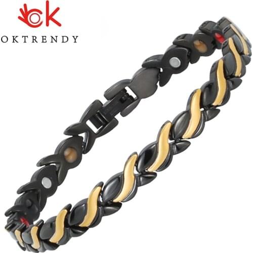 Black Bracelet Benefits Chain Link Health Energy Wrist Band Magnetic Couple Bracelet Metal 6mm Magnetic Bracelets for Women