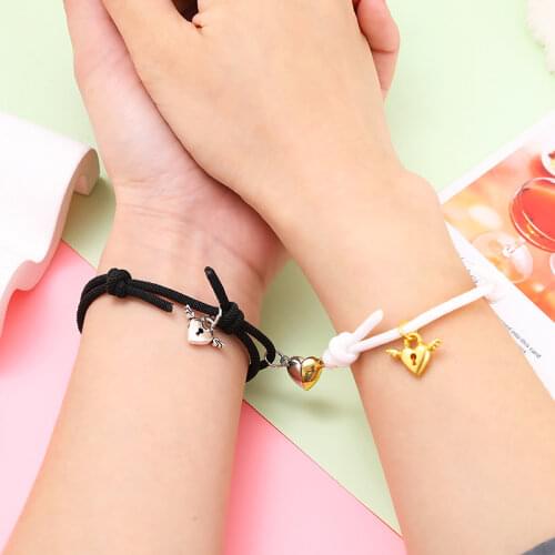 2pcs Couple Magnet Wing Lock Creative Personality Heart-shaped Couple Bracelet Men and Women Charm Bracelet Jewelry