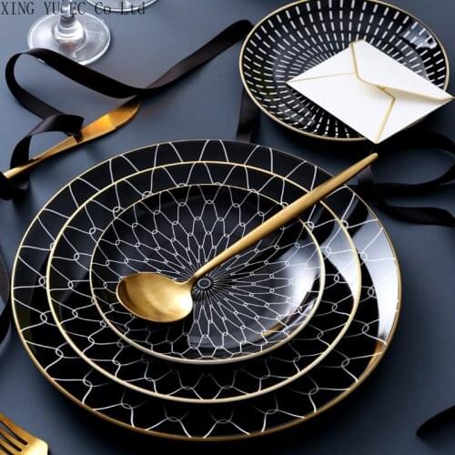 Household Round Ceramic Plate 10 Inch Steak Plate Creative Western Dinner Plate Tableware Supplies Kitchen Storage Decoration